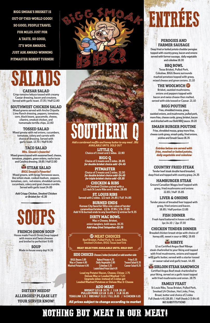 Bigg Smoak BBQ Menu